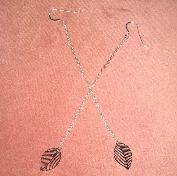 Solid 925 Sterling Silver Ear Wires Long Chain Earrings Dangle Leaf Leaves KATTA - Picture 6 of 7